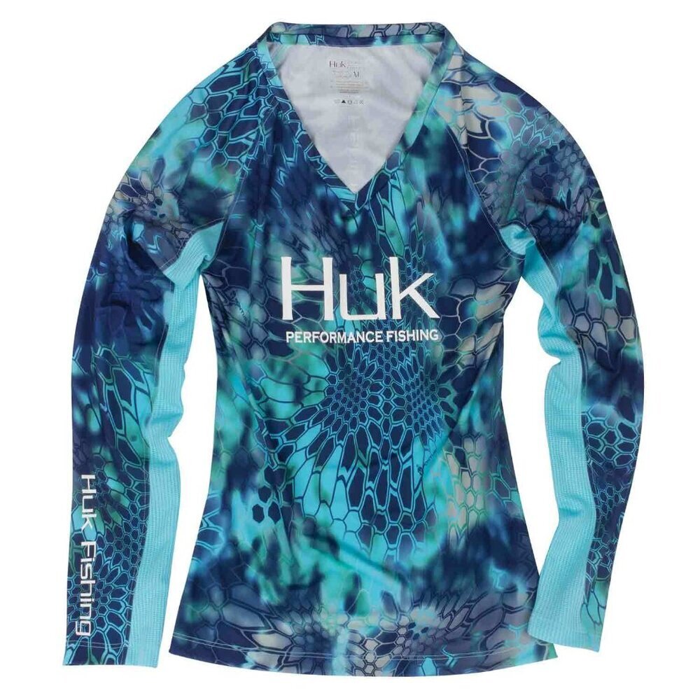 Huk Women's Long Sleeve Performance Top in Aqua and Navy